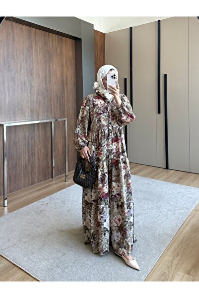 ensade Floral Patterned Linen Dress - Summer Loose-Fit Maxi Dress
