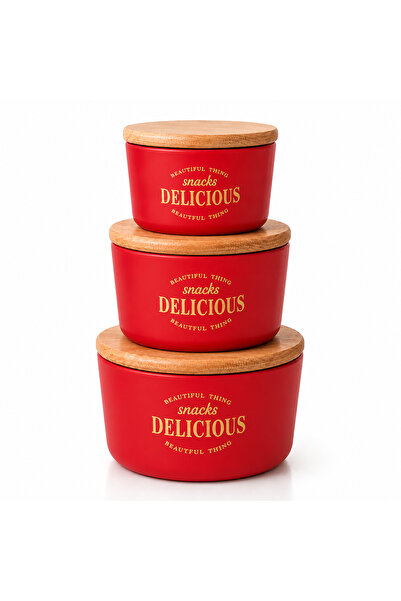 Aşkana 3-Piece Retro Design Storage Container Set with Lids, Bamboo Lid, Mica...