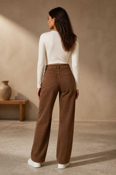 we-rayss Lyra - Denim, Likralı Yüksel Bel, Bol Paça, Salaş Kadın Kot Pantolon