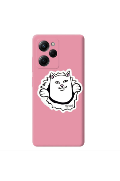 Other Xiaomi Poco X5 Pro White cat Pink Colored Silicone TPU Θήκη