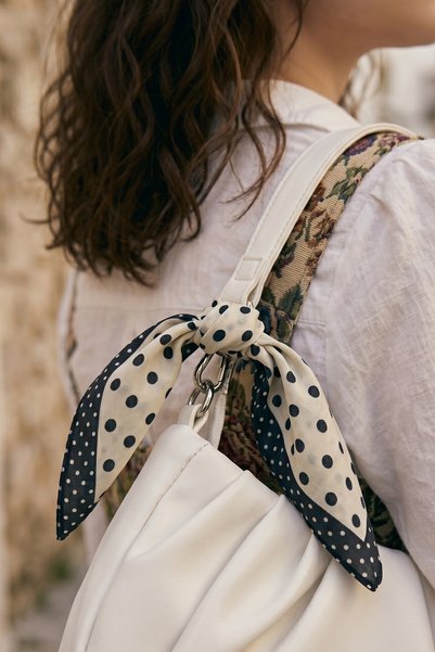 InStyle Polka Dot Patterned Black-Cream Bandana Scarf 50X50