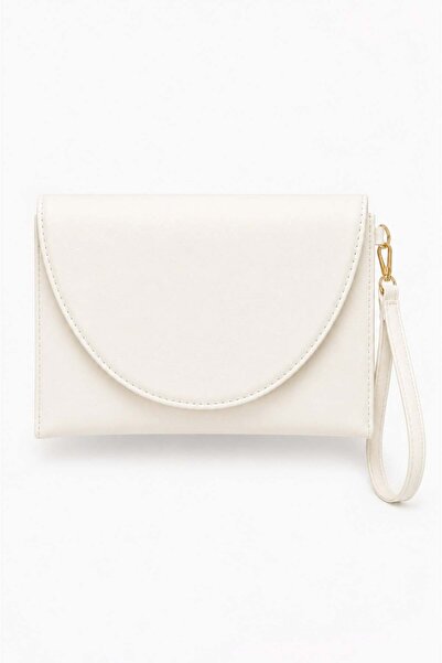 Madamra White Women's Clutch Bag with Curved Cover Portfolio Handbag