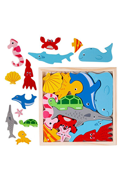 MalPlay Wooden puzzle in a box - Marine animals. 3 years +