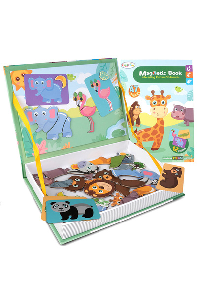 MalPlay Carte magnetică - Puzzle magnetic cu animale - 47 de piese