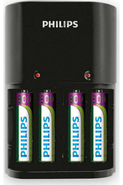 Philips Φορτιστής MultiLife για 4 μπαταρίες Ni-MH μεγέθους AA/AAA, Σετ με 4x ...