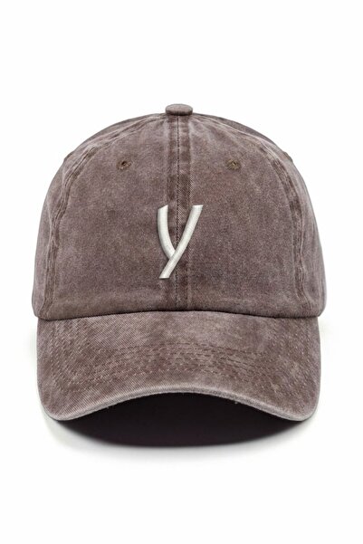 ŞapkaMania Brown Embroidered Washable Vintage Unisex Hat with Letter Y
