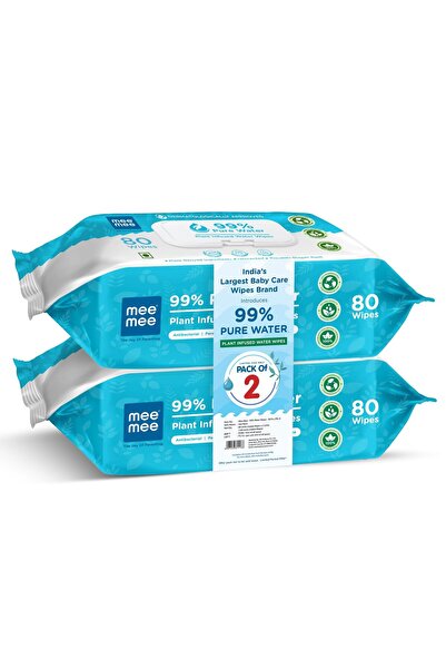 mee mee Pure Water Wet Wipes with Lid 80 pcs x 2 (160 pcs) – Unscented, Plant...