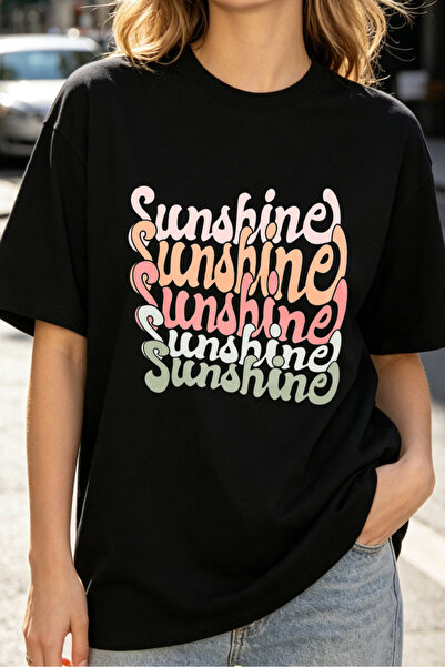 Fleck Womens T Shirts Sunshine Text Graphic Oversized Casual Summer Style