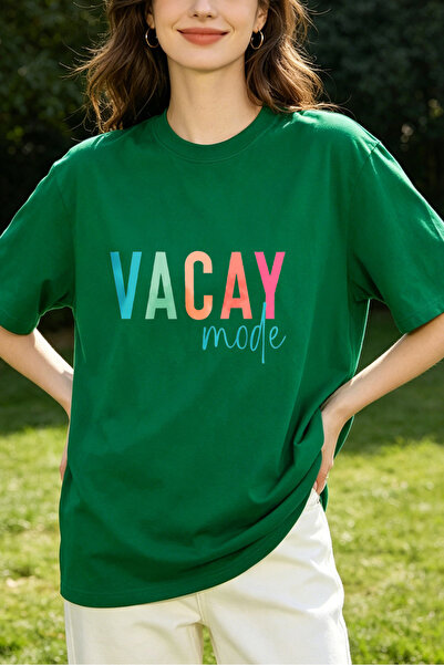 Fleck تي شيرتات نسائية بطباعة ملونة على طراز Vacay Mode، نمط صيفي كاجوال