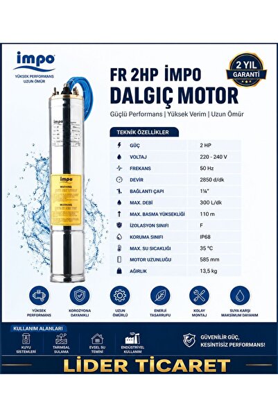 İmpo (FR) 4" TEK DALGIÇ MOTOR (2 HP / 1.50 KW) DÖKÜM BAŞLIKLI MONOFAZE 220V