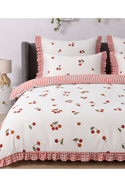 Uçkan home 100% cotton double ruffled duvet cover set