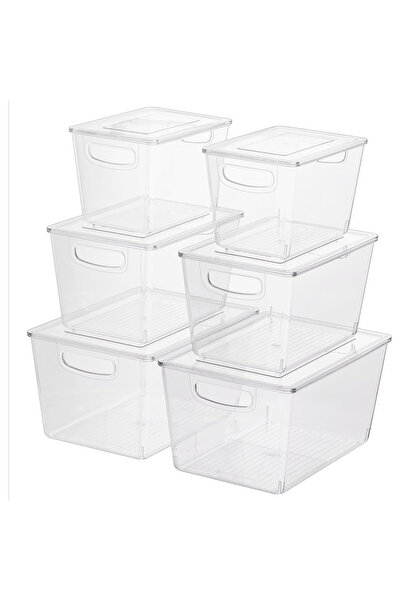 Navaris Set de 6 cutii de depozitare, transparente, suprapunibile, în 3 mărimi