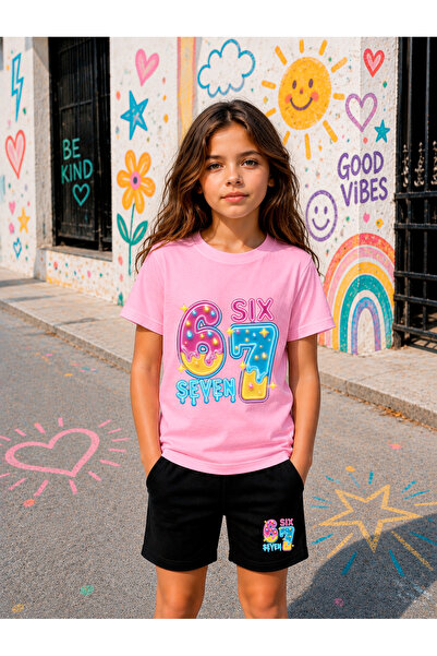 STİL-X Six Seven Printed Girls' Shorts Set, Breathable Soft Fabric