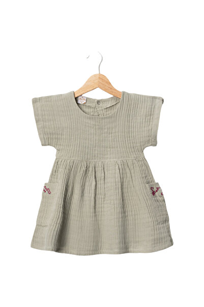 LENDASHOP Girl's Pink Short-Sleeved Skirted Muslin Dress, Cotton Fabric, Ages...