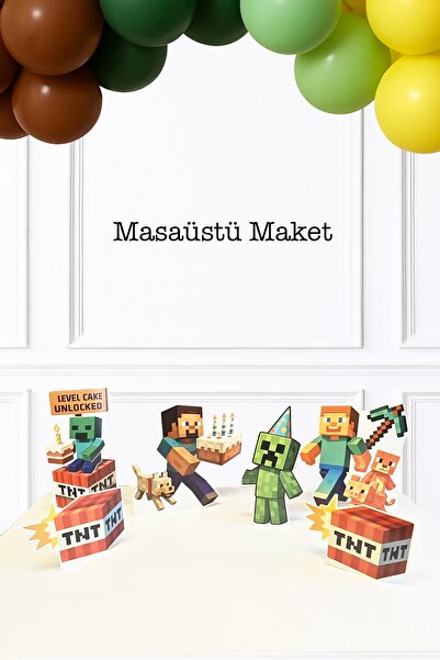 PEKSHOP Minecraft Ayaklı Pano Seti Minecraft Tema Doğum Günü Masa Süsleri Seti