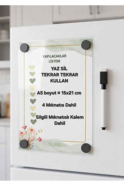 URDE Yaz Sil Mıknatıslı Yapılacaklar Listesi Magnet A5 Çiçekli Kalpli To Do L...