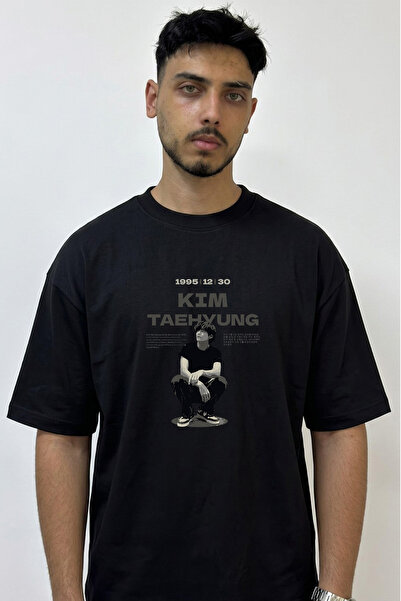 Anetos Kim Taehyung_6 Design Printed Oversize Black T-Shirt