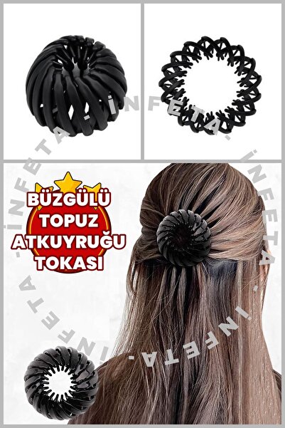 İnfeta 1 Piece Multifunctional Accordion Hair Clip - Black Bun and Ponytail S...