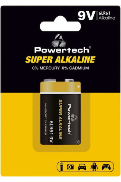 POWERTECH Σούπερ Αλκαλική Μπαταρία 9V 1 τεμάχιο Κωδικός: PT-1215
