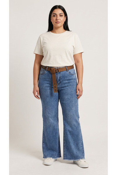 ZANESSİ FASHION Plus Size Spanish Flare Women's Pants with Belt