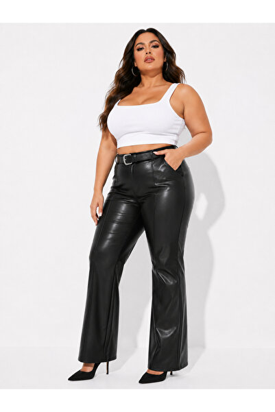 ZANESSİ FASHION Plus Size Women's Spanish Flare Pants with Leather Belt