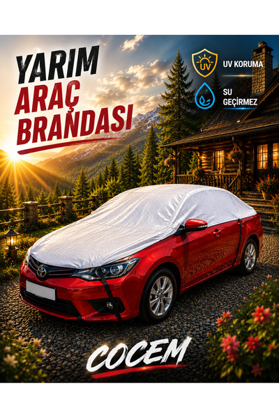 COCEM Yarım Araç Brandası Gri Su Geçirmez UV Korumalı Sedan Hatchback SUV Uyu...