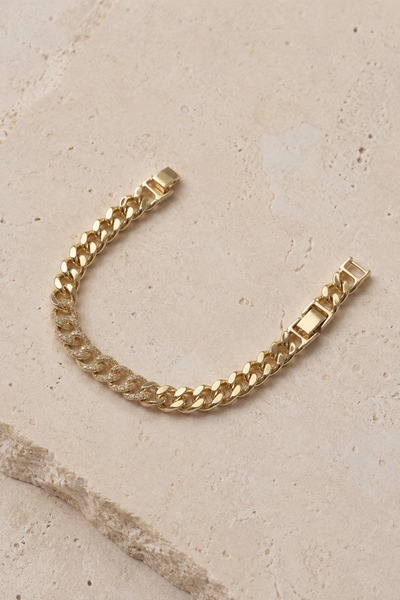 Balenbi Jewelry Kadın Taşlı Geçişli Kalın Gurmet Zincir Kararmaz Çelik Bilekl...