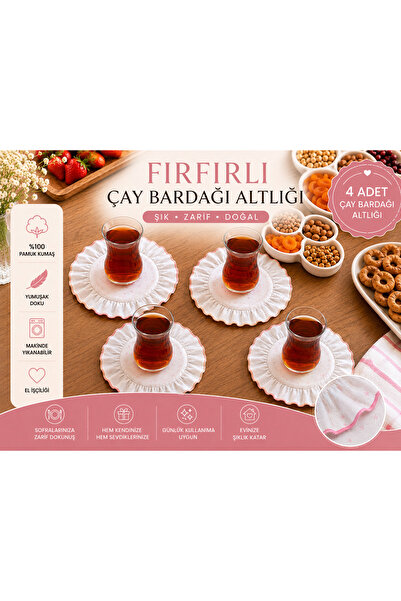 NINFA SOFT 4 Adet Fırfırlı Bardak Kahve Altlığı Sunumluk