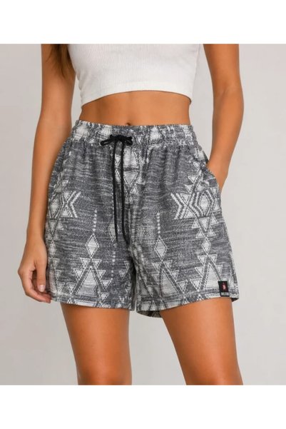 Generic Brand Women's ethnic print woven shorts with high waist, elastic wais...