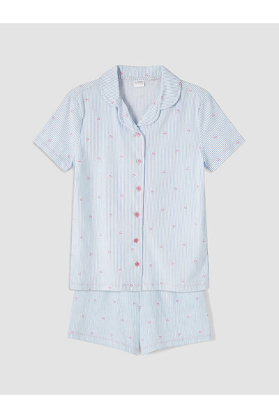 LC Waikiki Peak New Season Shirt Collar Girls' Shorts Pajama Set
