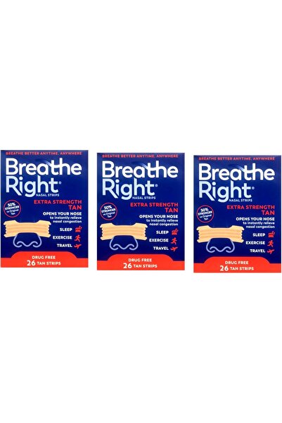 Breathe Right Extra Strength Tan Drug-Free Nasal Strips, 26 Count - Pack of 3
