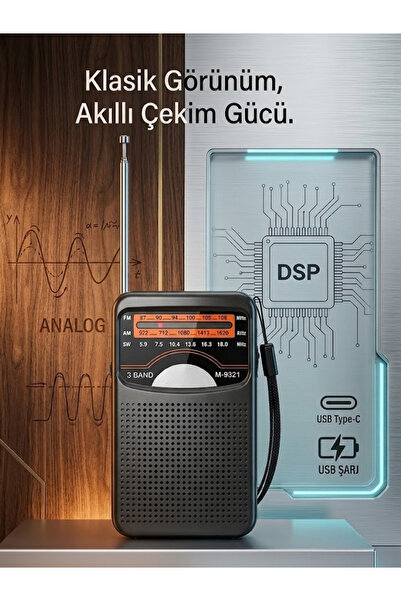 Dexxony Siyah Şarjlı Cep Radyosu FM AM SW 3 Bant DSP Çipli Deprem Çantası İçi...