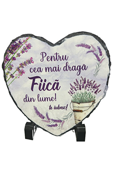 LimArt Placa decorativa ardezie in forma de inima, Lavanda, 14x13 cm - "Pentr...