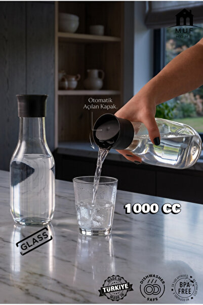 MUF HOME Akıllı Kapaklı Sürahi 1000 cc - Eğildiğinde Otomatik Açılan Başucu V...