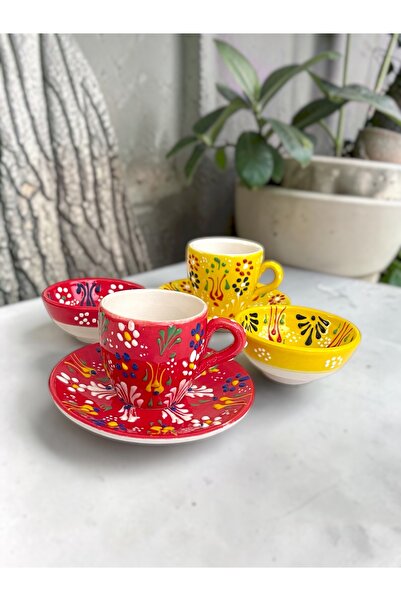 Artistic Quality Decorative 2-Person Tulip Design Fully Handmade Coffee Cup S...