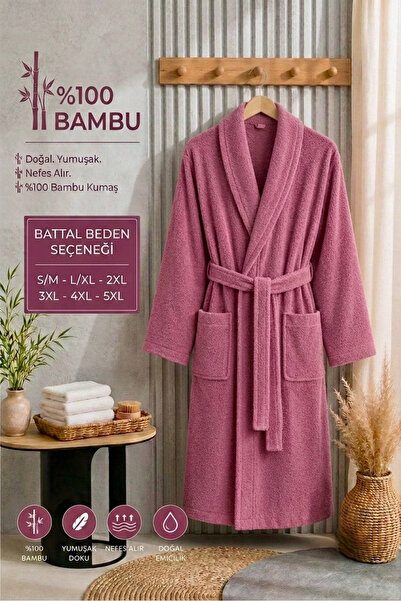 VENTİ VENTİSCA Terry 100% Bamboo Shawl Collar Large Size Soft Unisex Bathrobe