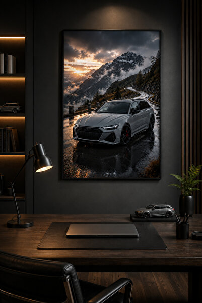 dwarıa Audi RS6 Avant Gri Araba Posteri – Dağ Yolu Manzaralı Spor Otomobil Du...