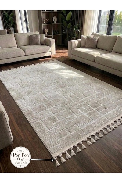NaRStore Home Aksu Stan Kaymaz Tabanlı Kesme Örgü Saçaklı Salon Koridor Yıkan...