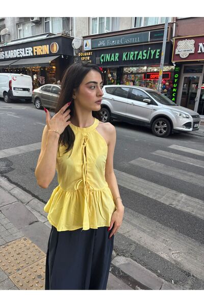 Haticepalas Yellow Tie-Detail Blouse
