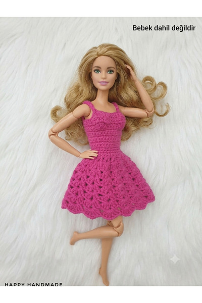 HAPPY HANDMADE ELBİSE.../Kıyafet/Pembe Mini Elbise/Oyuncak Bebek Elbisesi/Çoc...