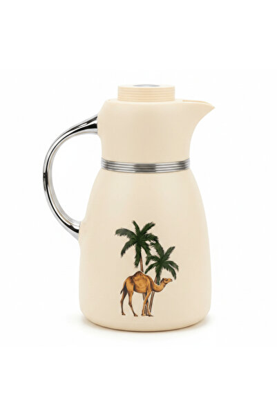 AKDC Bytix Cream Vacuum Flask – Palm Tree & Camel Design | 1 Litre
