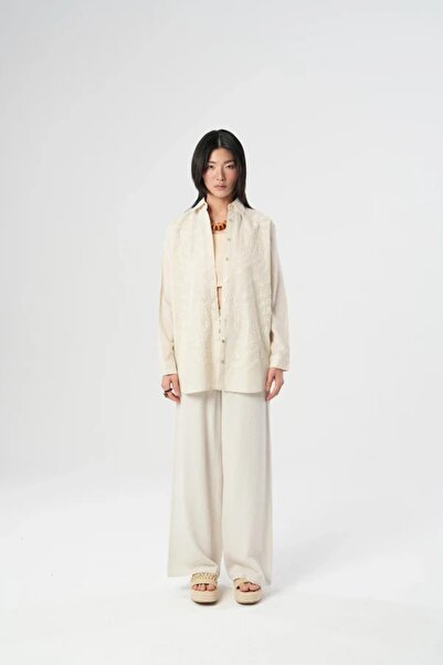 Orfeo Negro Embroidery Detailed Oversize Linen Shirt