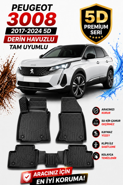 SOLVEKS PEUGEOT 3008 2023 MODEL UYUMLU 5D ARACA ÖZEL OTO PASPAS PREMİUM SERİSİ