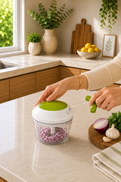 Sariva Home Drawstring Rondo 3-Blade Manual Chopper with Bowl for Vegetables, Onions, and Garlic