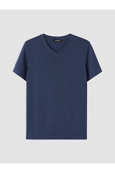LC Waikiki Navy Blue V-Neck 100% Cotton Women's T-Shirt