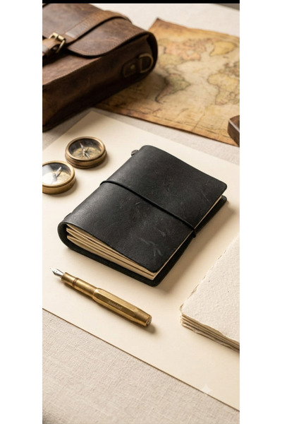Srctech Handmade Genuine Leather A6 Black Notebook Cover Case Fold-In Model -...