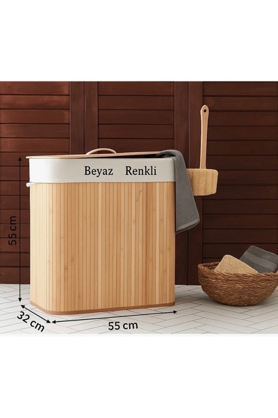Home Bamboo kirli sepeti çift hazneli