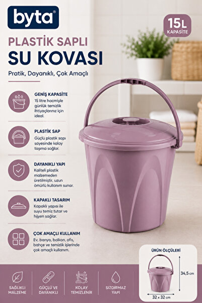 BYTA 15 Liter Plastic Water Bucket with Lid |   Durable Multi-Purpose Cleanin...
