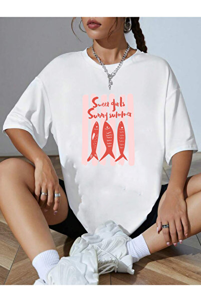 DEEPSENCE Women's White Oversize T-Shirt Sweetgrils