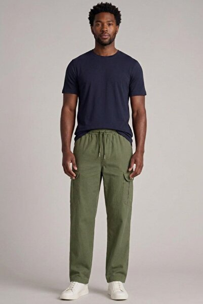 DAMGA JEANS Men's Classic Khaki Cargo Linen Trousers